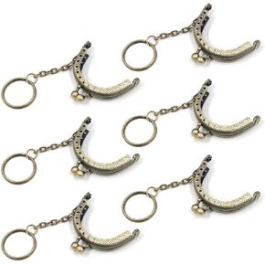 T Tulead Bronze Purse Kiss Lock Clasp Metal Coin Frame Clasp 2-Inch Retro Kiss Lock Frames Pack of 6 with Key Ring