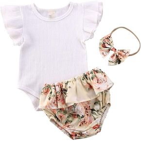 CIYCUIT Newborn Baby Girl Summer Clothes 0 3 6 9 12 18 Months Outfits Romper + Shorts + Headband Set