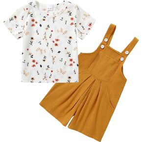 ZOEREA Toddler Girl Clothes, 2Pcs Baby Girl Outfits Spring/Summer Stripe/Floral T-Shirt+Bib Overall Shorts Clothing Set 1-5T