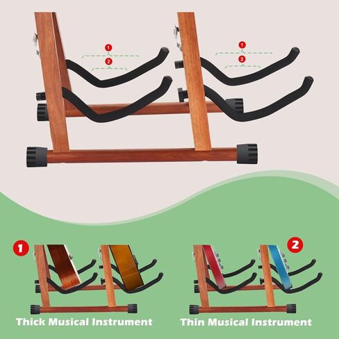 حامل جيتار مزدوج من MOREYES، حامل جيتار خشبي على الأرض للقيثارات المتعددة، القيثارات الصوتية، الجهير، الجيتار الكهربائي، حامل جيتار صوتي قابل للطي على شكل حرف A، سهل التجميع، محمول للسفر in Kuwait