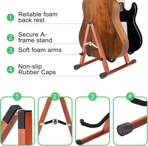 حامل جيتار مزدوج من MOREYES، حامل جيتار خشبي على الأرض للقيثارات المتعددة، القيثارات الصوتية، الجهير، الجيتار الكهربائي، حامل جيتار صوتي قابل للطي على شكل حرف A، سهل التجميع، محمول للسفر in Kuwait