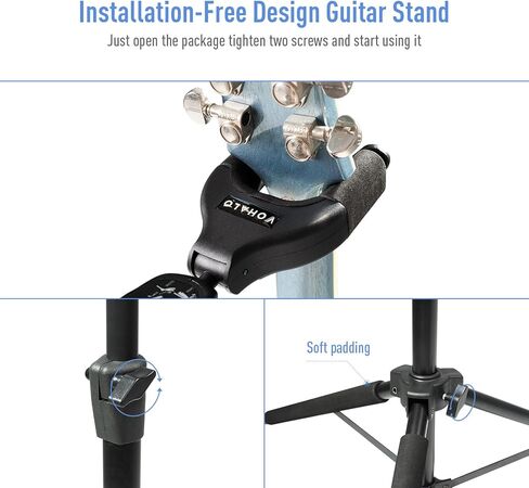 حامل جيتار قابل للتعديل للجيتار الصوتي والكهربائي والباس والبانجو، أسود (مزدوج) in Kuwait