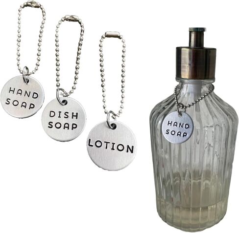 3 Piece Soap Dispenser Labels - Hand, Dish & Lotion Bottle Tag Set - Hand-Stamped Brass or Aluminum, Silver/Gold Color - Guest Bathroom & Kitchen Organization (Aluminum (Silver)) in Saudi Arabia