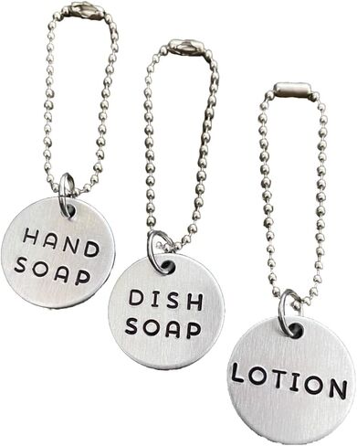 3 Piece Soap Dispenser Labels - Hand, Dish & Lotion Bottle Tag Set - Hand-Stamped Brass or Aluminum, Silver/Gold Color - Guest Bathroom & Kitchen Organization (Aluminum (Silver)) in Saudi Arabia