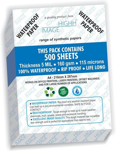 WATERPROOF PAPER | 500 SHEETS BULK PACK, THICKNESS 5 MIL 110 LB, SYNTHETIC PAPER, 8.5X11 from HIGHH IMAGE | PRINT WITH LASER PRINTERS | OFFICE PRINTERS… in Kuwait