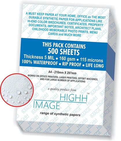 WATERPROOF PAPER | 500 SHEETS BULK PACK, THICKNESS 5 MIL 110 LB, SYNTHETIC PAPER, 8.5X11 from HIGHH IMAGE | PRINT WITH LASER PRINTERS | OFFICE PRINTERS… in Kuwait