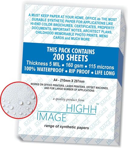 WATERPROOF PAPER | 200 SHEETS, THICKNESS 5 MIL 110 LB, SYNTHETIC PAPER, 8.5X11 from HIGHH IMAGE | PRINT WITH LASER PRINTERS | OFFICE PRINTERS in Kuwait