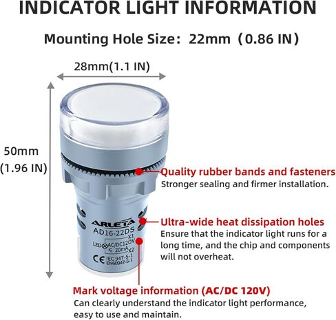 الجهد 12 فولت/24 فولت/110 فولت/120 فولت الحالي 20mA توفير الطاقة مؤشر LED ضوء تصاعد ثقب حجم 22 مللي متر (7/8 بوصة) أخضر 10 قطعة in Kuwait