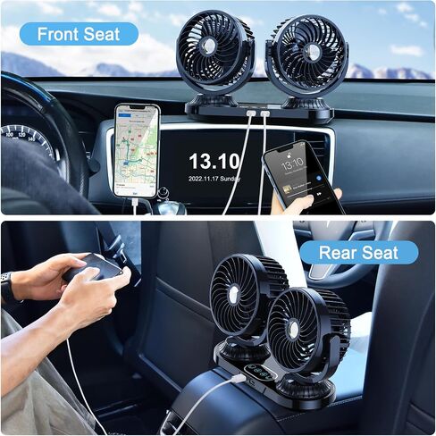 Auto Oscillating Car Fan 12v/24v - Portable Car Cooling Fan Rotatable 3 Speeds - Cigarette Lighter Fan For Car Electric Fan For Truck Rv Suv Sedan Van Boat (DC 12V/24V with 2 USB Port) in Saudi Arabia