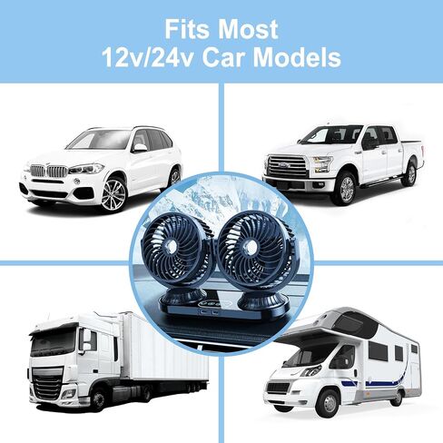 Auto Oscillating Car Fan 12v/24v - Portable Car Cooling Fan Rotatable 3 Speeds - Cigarette Lighter Fan For Car Electric Fan For Truck Rv Suv Sedan Van Boat (DC 12V/24V with 2 USB Port) in Saudi Arabia