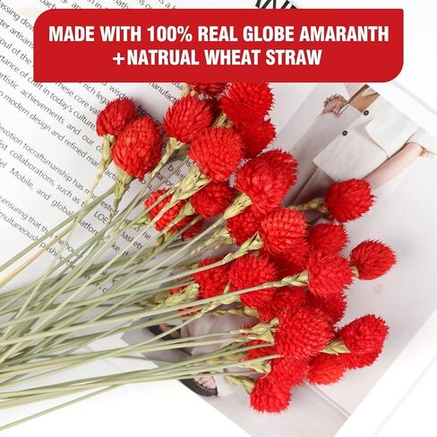 Dried Globe Amaranth Flower with Wheat Straw Natural - 40PCS Bouquet for Vase Home Decor Party DIY Arrangement (Orange) in Saudi Arabia