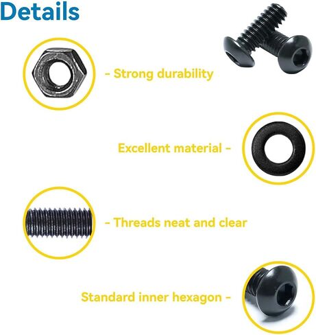 300Pcs M4 Screw Assortment Button Head Socket Cap, M4*6mm, 8mm, 10mm, 12mm, 16mm, 20mm, Metric Bolts Nuts Washers Kit with 1 Hex Allen Wrench, Black Zinc Plated Anti Rust Upgrade in Saudi Arabia