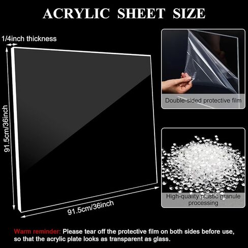 Roowest Thick Clear Acrylic Sheet Plastic Sheet Cut to Size Acrylic Board Panel for Craft Engraving Acrylic Display(36 x 36 Inch, 1/4 Inch, 2 Pcs) in Saudi Arabia