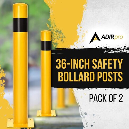 عمود بولارد مقاس 91.44 سم من Adir، عبوة من قطعتين - حاجز أمان من الصلب لمواقف السيارات وواجهات المتاجر والمداخل والأرصفة والمناطق الحساسة لحركة المرور - حاجز أمان مع لمسة نهائية تعتمد على الزيت الأصفر in Kuwait