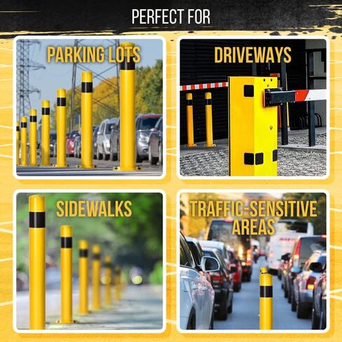 عمود بولارد مقاس 91.44 سم من Adir، عبوة من قطعتين - حاجز أمان من الصلب لمواقف السيارات وواجهات المتاجر والمداخل والأرصفة والمناطق الحساسة لحركة المرور - حاجز أمان مع لمسة نهائية تعتمد على الزيت الأصفر in Kuwait