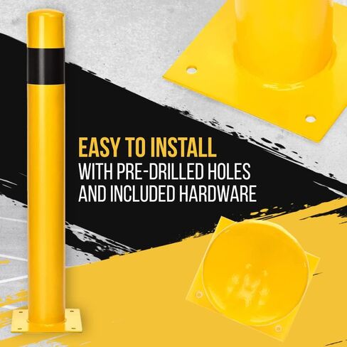عمود بولارد مقاس 91.44 سم من Adir، عبوة من قطعتين - حاجز أمان من الصلب لمواقف السيارات وواجهات المتاجر والمداخل والأرصفة والمناطق الحساسة لحركة المرور - حاجز أمان مع لمسة نهائية تعتمد على الزيت الأصفر in Kuwait