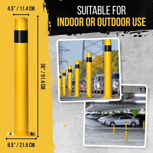 عمود بولارد مقاس 91.44 سم من Adir، عبوة من قطعتين - حاجز أمان من الصلب لمواقف السيارات وواجهات المتاجر والمداخل والأرصفة والمناطق الحساسة لحركة المرور - حاجز أمان مع لمسة نهائية تعتمد على الزيت الأصفر in Kuwait