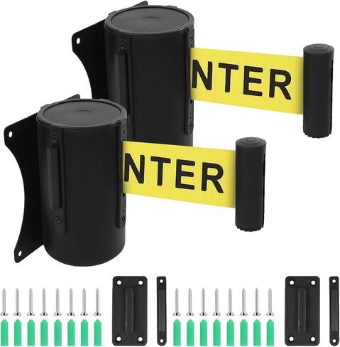 Crowd Control Wall Mount Retractable Belt Barrier 2 Pack,TrreZon Fixed Stanchion Tapes 16' Yellow Belt with "Caution: DO NOT Enter" for High-Traffic Area Hallway Grocery Church Office Stadium School in Saudi Arabia