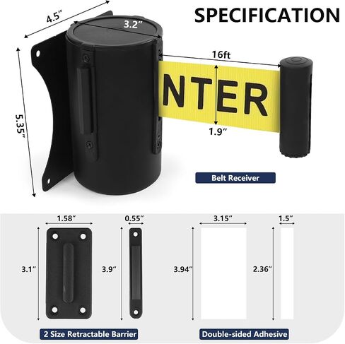 Crowd Control Wall Mount Retractable Belt Barrier 2 Pack,TrreZon Fixed Stanchion Tapes 16' Yellow Belt with "Caution: DO NOT Enter" for High-Traffic Area Hallway Grocery Church Office Stadium School in Saudi Arabia
