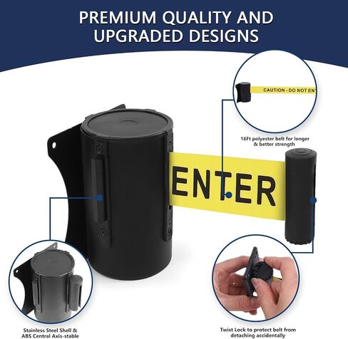 Crowd Control Wall Mount Retractable Belt Barrier 2 Pack,TrreZon Fixed Stanchion Tapes 16' Yellow Belt with "Caution: DO NOT Enter" for High-Traffic Area Hallway Grocery Church Office Stadium School in Saudi Arabia