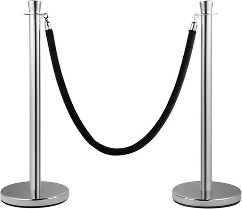 VEVOR Stanchion Post مع حبل مخملي، 6 عبوات من دعامات التحكم في الحشود مع 6 قطع من الحبال المخملية السوداء بطول 5 أقدام، مقسم خط حاجز طابور مطلي بالخبز من الفولاذ الكربوني وقاعدة بلاستيكية قابلة للملء لحفل الزفاف in Kuwait
