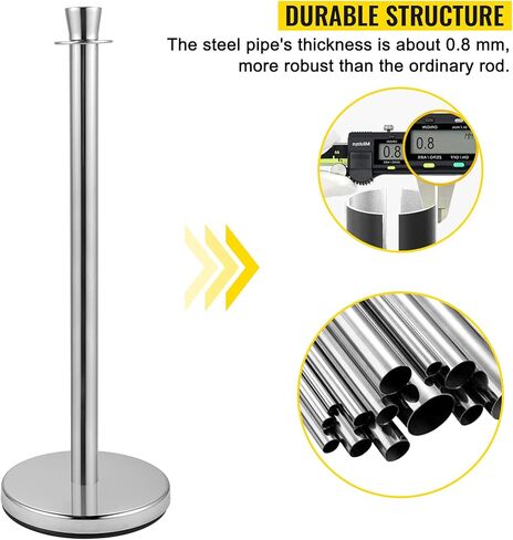VEVOR Stanchion Post مع حبل مخملي، 6 عبوات من دعامات التحكم في الحشود مع 6 قطع من الحبال المخملية السوداء بطول 5 أقدام، مقسم خط حاجز طابور مطلي بالخبز من الفولاذ الكربوني وقاعدة بلاستيكية قابلة للملء لحفل الزفاف in Kuwait
