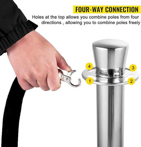 VEVOR Stanchion Post مع حبل مخملي، 6 عبوات من دعامات التحكم في الحشود مع 6 قطع من الحبال المخملية السوداء بطول 5 أقدام، مقسم خط حاجز طابور مطلي بالخبز من الفولاذ الكربوني وقاعدة بلاستيكية قابلة للملء لحفل الزفاف in Kuwait