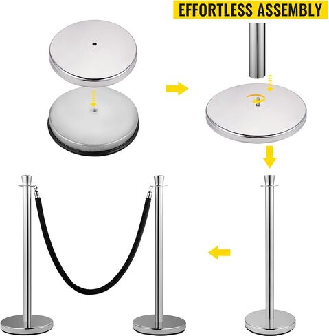 VEVOR Stanchion Post مع حبل مخملي، 6 عبوات من دعامات التحكم في الحشود مع 6 قطع من الحبال المخملية السوداء بطول 5 أقدام، مقسم خط حاجز طابور مطلي بالخبز من الفولاذ الكربوني وقاعدة بلاستيكية قابلة للملء لحفل الزفاف in Kuwait