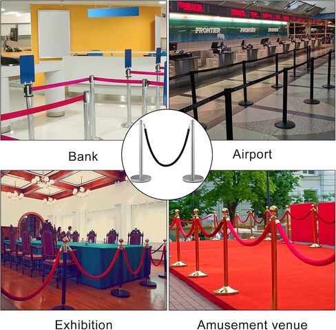VEVOR Stanchion Post مع حبل مخملي، 6 عبوات من دعامات التحكم في الحشود مع 6 قطع من الحبال المخملية السوداء بطول 5 أقدام، مقسم خط حاجز طابور مطلي بالخبز من الفولاذ الكربوني وقاعدة بلاستيكية قابلة للملء لحفل الزفاف in Kuwait