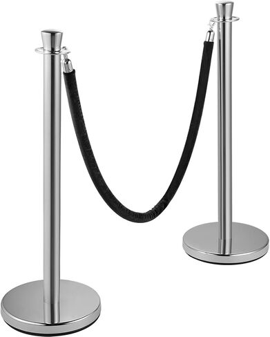 VEVOR Stanchion Post مع حبل مخملي، 6 عبوات من دعامات التحكم في الحشود مع 6 قطع من الحبال المخملية السوداء بطول 5 أقدام، مقسم خط حاجز طابور مطلي بالخبز من الفولاذ الكربوني وقاعدة بلاستيكية قابلة للملء لحفل الزفاف in Kuwait