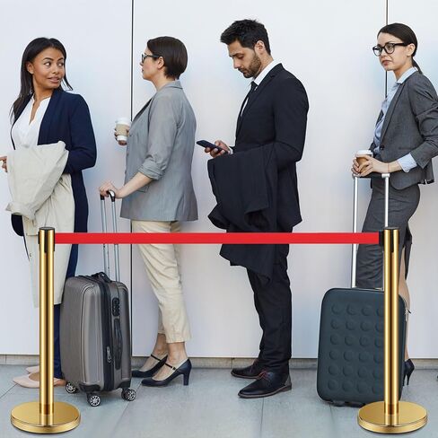 Ferraycle 4 Set Stainless Steel Stanchions with Retractable Belts Crowd Control Ropes and Poles Safety Crowd Control Barriers Queue Line Dividers for Crowds Gold Stanchion Post with Red 6.6 Ft Belt in Saudi Arabia