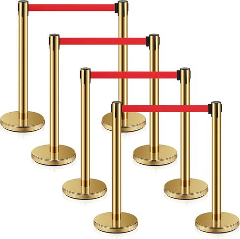 Ferraycle 4 Set Stainless Steel Stanchions with Retractable Belts Crowd Control Ropes and Poles Safety Crowd Control Barriers Queue Line Dividers for Crowds Gold Stanchion Post with Red 6.6 Ft Belt in Saudi Arabia