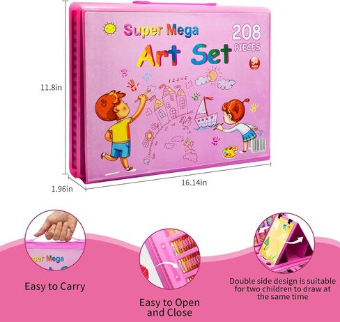 لوازم فنية للأطفال، 230 قطعة حافظة فنية للرسم للفتيات مع حامل ثلاثي الجوانب مزدوج، كتب تلوين وأقلام تلوين وأقلام رصاص ملونة، هدايا مواد رسم إبداعية للفنانين المبتدئين in Kuwait