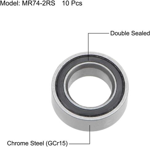 uxcell MR74-2RS Deep Groove Ball Bearings 4mm Inner Dia 7mm OD 2.5mm Bore Double Sealed Chrome Steel Z2 10pcs in Saudi Arabia