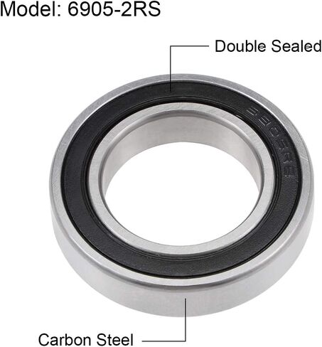 Uxcell 6905-2RS الكرات الأخدود العميق Z2 25 مم × 42 مم × 9 مم مزدوج مختوم من الفولاذ الكربوني 2 قطعة in Kuwait