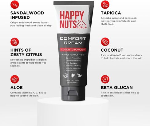HAPPY NUTS Comfort Cream Deodorant For Men: Anti-Chafing Sweat Defense, Odor Control, Aluminum-Free Mens Deodorant & Hygiene Products for Men's Private Parts 3.4 oz.(3 Pack, Original) in Saudi Arabia