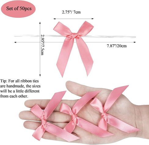 50 Pack Pink Satin Ribbon Twist Tie Bows for Treat Bags, Gift Bags, Bakery Candy Bags and Package Decorating Ribbon Bow, Bowknot for Gifts in Saudi Arabia