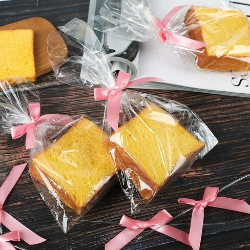 50 Pack Pink Satin Ribbon Twist Tie Bows for Treat Bags, Gift Bags, Bakery Candy Bags and Package Decorating Ribbon Bow, Bowknot for Gifts in Saudi Arabia