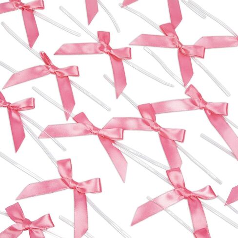 50 Pack Pink Satin Ribbon Twist Tie Bows for Treat Bags, Gift Bags, Bakery Candy Bags and Package Decorating Ribbon Bow, Bowknot for Gifts in Saudi Arabia