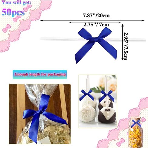 50 Pack Pink Satin Ribbon Twist Tie Bows for Treat Bags, Gift Bags, Bakery Candy Bags and Package Decorating Ribbon Bow, Bowknot for Gifts in Saudi Arabia