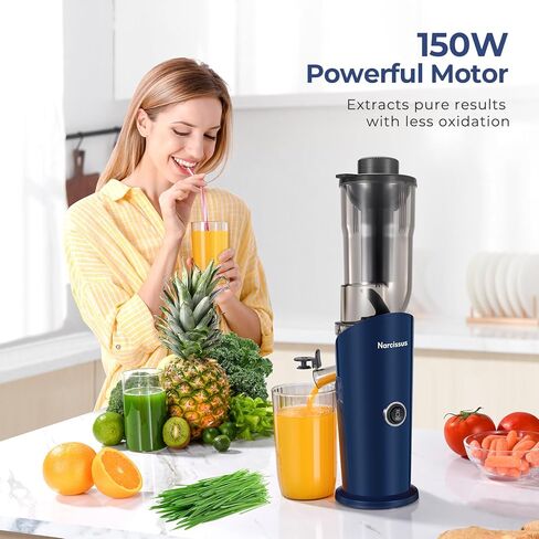 Narcissus Cold Press Juicer, Compact Slow Masticating Juicer Machines with 3-inch Large Feed Chute, Small Juicer Machines for Vegetable and Fruit, Easy To Clean with Brush, 2 Filters, BPA Free, 150W in Kuwait