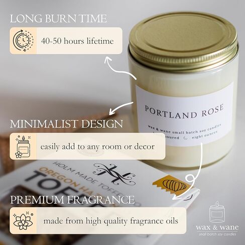 شمعة Wax & Wane French Peony الحديثة المصنوعة يدويًا بوزن 8 أونصة للرجال والنساء - شموع طويلة الاشتعال لأكثر من 40 ساعة للمنزل وغرفة النوم والحمام - شموع الصويا الطبيعية 100% مصنوعة في الولايات المتحدة الأمريكية in Kuwait