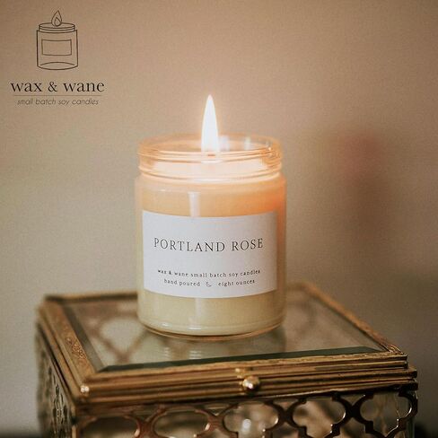 شمعة Wax & Wane French Peony الحديثة المصنوعة يدويًا بوزن 8 أونصة للرجال والنساء - شموع طويلة الاشتعال لأكثر من 40 ساعة للمنزل وغرفة النوم والحمام - شموع الصويا الطبيعية 100% مصنوعة في الولايات المتحدة الأمريكية in Kuwait