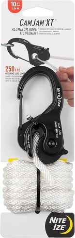 Nite Ize CamJam XT Aluminum Rope Tightener - Versatile Tie Down Cam Mechanism with Carabiner Clip - Secure Hiking Gear Essential - Rope Tie Down Accessory - Black/White in Saudi Arabia