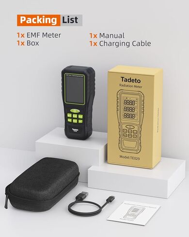 Tadeto EMF Meter، كاشف EMF، 3 في 1 شاشة LCD رقمية محمولة باليد قابلة لإعادة الشحن EMF RF كاشف الإشعاع لـ EF، RF، MF للمنزل، المكتب، الهواء الطلق، صيد الأشباح in Kuwait