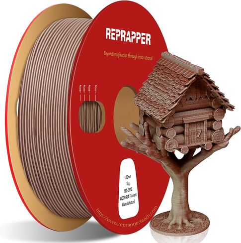 Reprapper Wood PLA، شعيرات PLA خشبية مزدوجة اللون 1.75 مم، خيوط طابعة ثلاثية الأبعاد مع ألياف الخشب الحقيقية، واهوت/طبيعي، 1000 جرام in Kuwait
