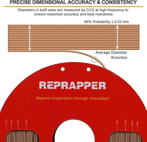 Reprapper Wood PLA، شعيرات PLA خشبية مزدوجة اللون 1.75 مم، خيوط طابعة ثلاثية الأبعاد مع ألياف الخشب الحقيقية، واهوت/طبيعي، 1000 جرام in Kuwait