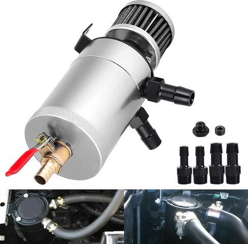 مجموعة علب التقاط الزيت بمنفذين مع محولين + قابس صمام تصريف مرشح الاستراحة بمنفذين (1 فتحة + 1 مدخل) 150 مل من الألومنيوم العالمي لخزان الزيت وفاصل الزيت باللون الأحمر in Saudi Arabia