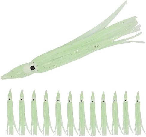 50pcs Glow Soft Plastic Octopus Squid Skirt Fishing Lures Hoochies Trolling Saltwater Soft Fishing Lures Set for Bass Salmon Trout 5cm 10cm 12cm 15cm 10 Colors Included in Saudi Arabia