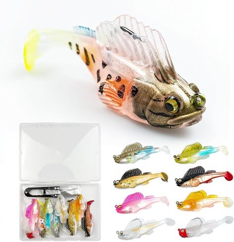 طُعم صيد السمك، رأس تهزهز، طُعم صيد من البلاستيك الناعم مع ذيل مجداف لسمك السلمون المرقط وعين رمادية فاتحة اللون in Kuwait